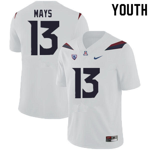Youth #13 Isaiah Mays Arizona Wildcats College Football Jerseys Sale-White - Click Image to Close